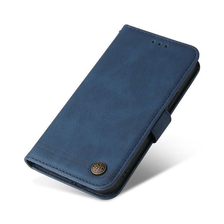 Anti-fingerprint Phone Flip Case Retro Tree Pattern Metal Button Decor Stand Wallet PU Leather+TPU Cover for Google Pixel 6 - Blue
