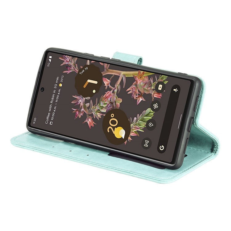 Mandala Flower Pattern Imprinted PU Leather Flip Cover Stand Wallet Folio Phone Case with Strap for Google Pixel 6 - Green