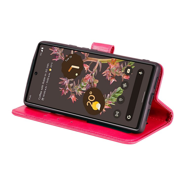 Mandala Flower Pattern Imprinted PU Leather Flip Cover Stand Wallet Folio Phone Case with Strap for Google Pixel 6 - Red