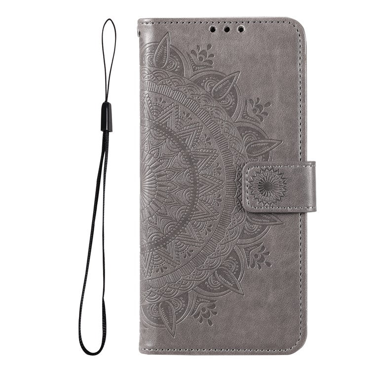 Mandala Flower Pattern Imprinted Wallet Flip PU Leather Stand Case with Strap for Google Pixel 6 Pro - Grey