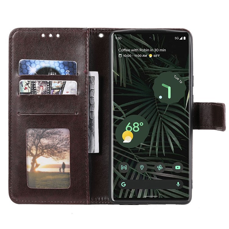 Mandala Flower Pattern Imprinted Wallet Flip PU Leather Stand Case with Strap for Google Pixel 6 Pro - Brown