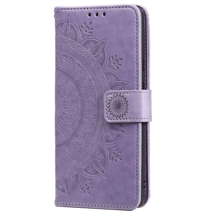 Mandala Flower Pattern Imprinted Wallet Flip PU Leather Stand Case with Strap for Google Pixel 6 Pro - Purple