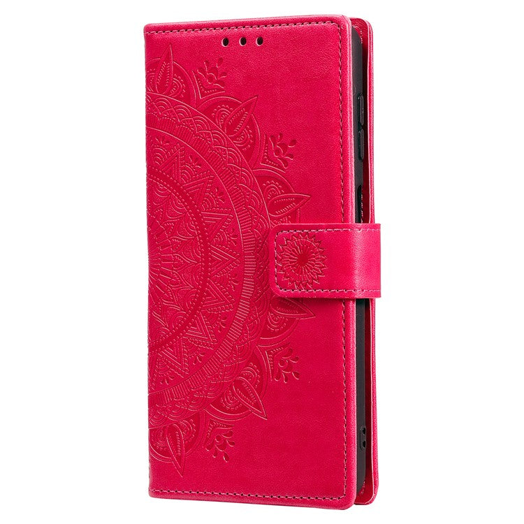 Mandala Flower Pattern Imprinted Wallet Flip PU Leather Stand Case with Strap for Google Pixel 6 Pro - Red