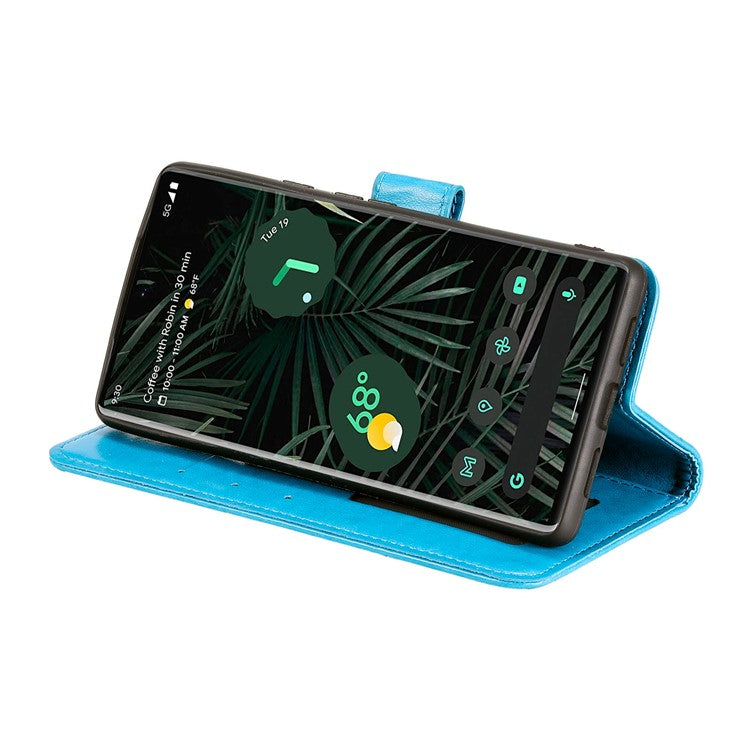 Mandala Flower Pattern Imprinted Wallet Flip PU Leather Stand Case with Strap for Google Pixel 6 Pro - Blue