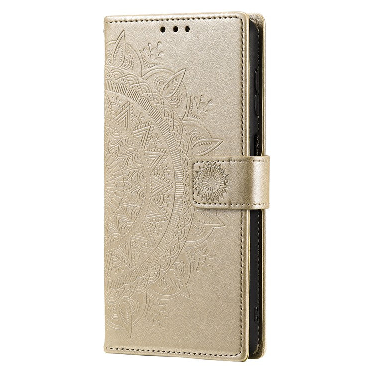 Mandala Flower Pattern Imprinted Wallet Flip PU Leather Stand Case with Strap for Google Pixel 6 Pro - Gold