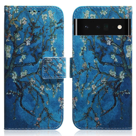 PU Leather Pattern Printing Folio Flip Case Wallet Stand Soft TPU Inner Phone Cover for Google Pixel 6 Pro - Apricot Blossom