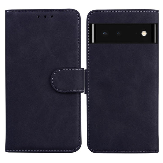 Solid Color Phone Case Stand Wallet Premium PU Leather Dual-sided Magnetic Closure Cover Shell for Google Pixel 6 - Black