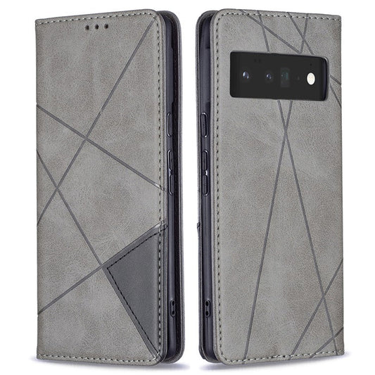 Shockproof Imprinting Pattern Design Flip Phone Shell Built-in Card Slots Design Leather Stand Phone Case Cover for Google Pixel 6 Pro - Grey