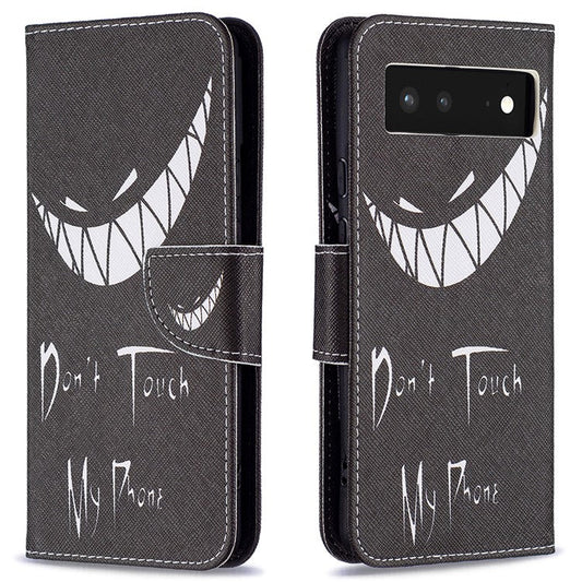 Pattern Printing PU Leather Wallet Folio Flip Cover Shockproof TPU Interior Stand Case for Google Pixel 6 - Grin