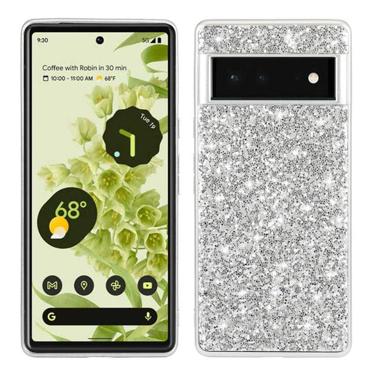 Glitter Sequins Electroplating Frame Soft TPU + Hard PC Well-protected Phone Case Cover for Google Pixel 6 - Silver