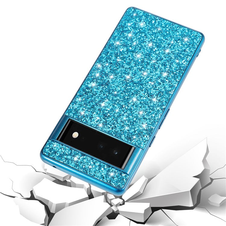 Glitter Sequins Electroplating Frame Soft TPU + Hard PC Well-protected Phone Case Cover for Google Pixel 6 - Silver
