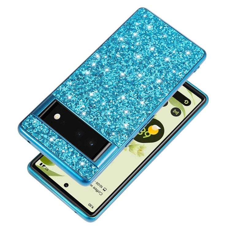 Glitter Electroplating TPU Bumper + Hard PC Back Panel Hybrid Phone Case Cover for Google Pixel 6 Pro - Black