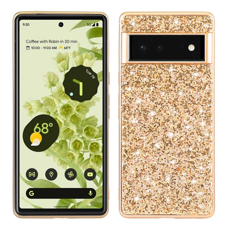Glitter Electroplating TPU Bumper + Hard PC Back Panel Hybrid Phone Case Cover for Google Pixel 6 Pro - Gold