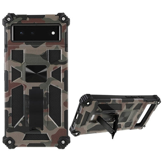 Camouflage Design Dual Layer Soft TPU Hard PC Protective Case with Kickstand for Google Pixel 6 - Army Green
