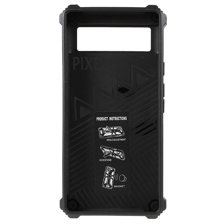 Kickstand Flexible TPU + Hard PC Shockproof Back Cover with Built-in Metal Sheet for Google Pixel 6 - Red