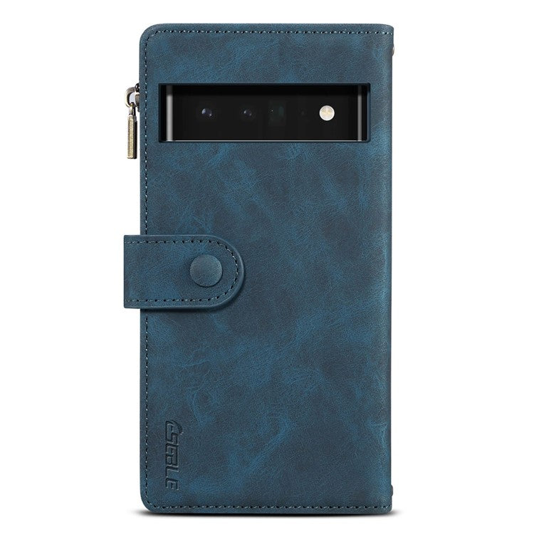 ESEBLE Multifunction Zippered Pocket Full Body Protection Stand Wallet Phone Cover with Wrist Strap for Google Pixel 6a - Blue