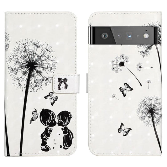 Pattern Printing Light Spot Decor Full Protection Leather Case Phone Cover with Stand Wallet for Google Pixel 6 - Kid and Dandelion