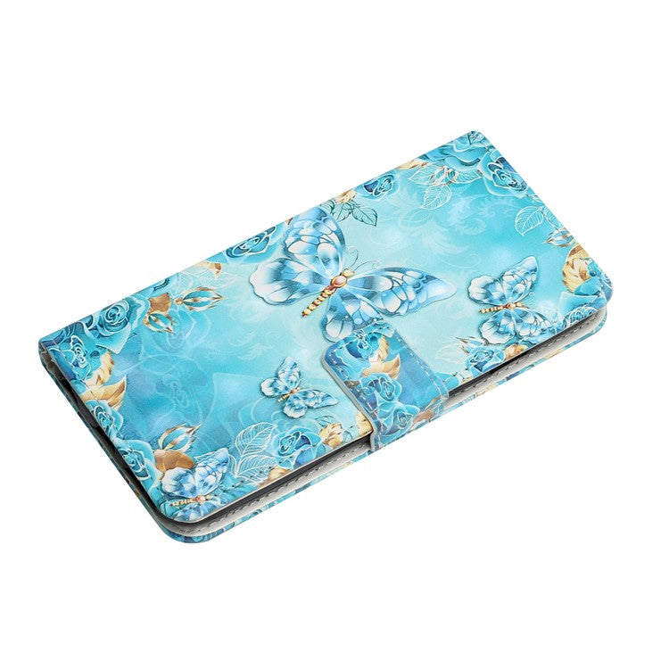 Pattern Printing Light Spot Decor Foldable Stand PU Leather Phone Case Cover with Wallet for Google Pixel 6 Pro - Blue Gold Butterfly