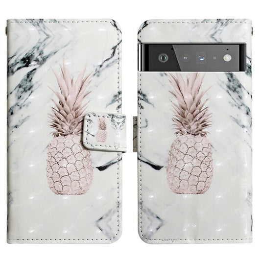 Pattern Printing Light Spot Decor Foldable Stand PU Leather Phone Case Cover with Wallet for Google Pixel 6 Pro - Pineapple
