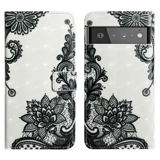 Pattern Printing Light Spot Decor Foldable Stand PU Leather Phone Case Cover with Wallet for Google Pixel 6 Pro - Flower