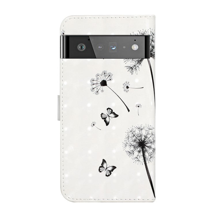 Pattern Printing Light Spot Decor Foldable Stand PU Leather Phone Case Cover with Wallet for Google Pixel 6 Pro - Kid and Dandelion