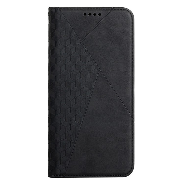 Skin-touch Rhombus Pattern Wallet Stand Design Anti-scratch Strong Magnetic Auto-absorbed Closure Leather Phone Case for Google Pixel 6 - Black