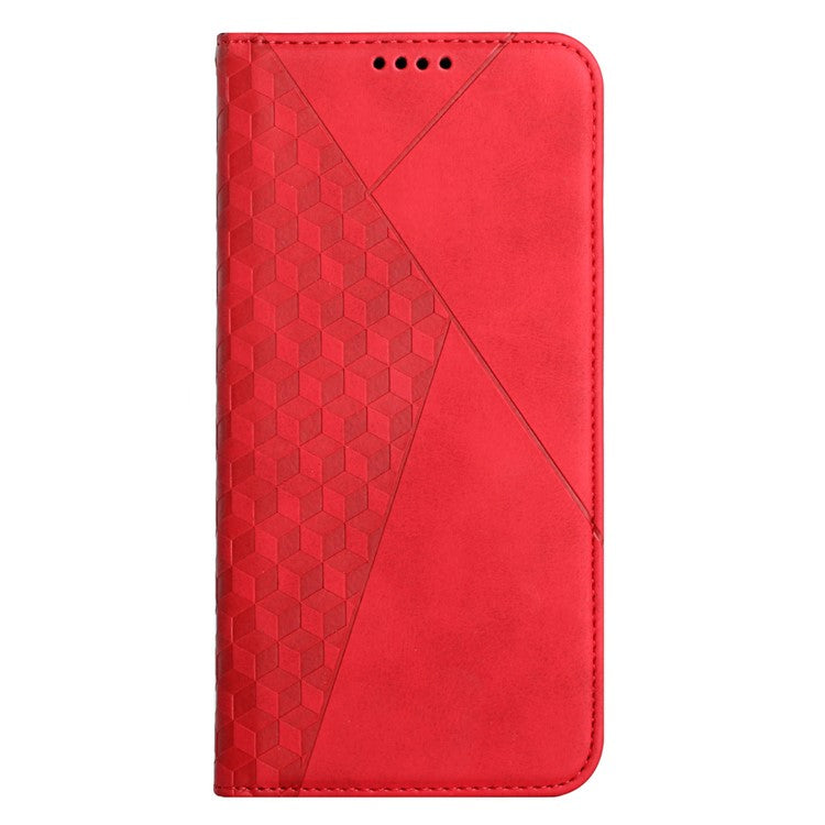 Skin-touch Rhombus Pattern Wallet Stand Design Anti-scratch Strong Magnetic Auto-absorbed Closure Leather Phone Case for Google Pixel 6 - Red