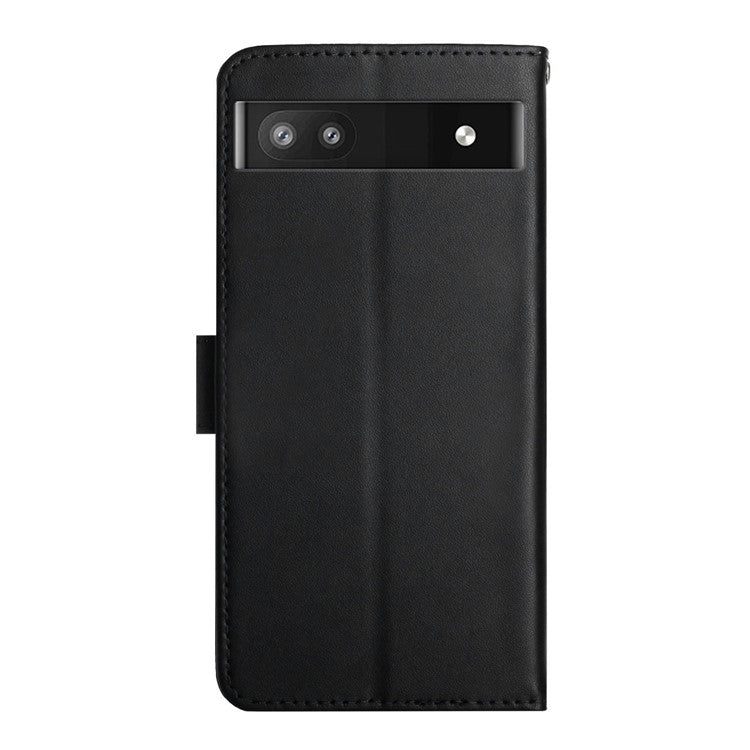 Genuine Leather Phone Case Shockproof Magnetic Closure Nappa Texture Folio Stand Wallet Cover for Google Pixel 6a - Black