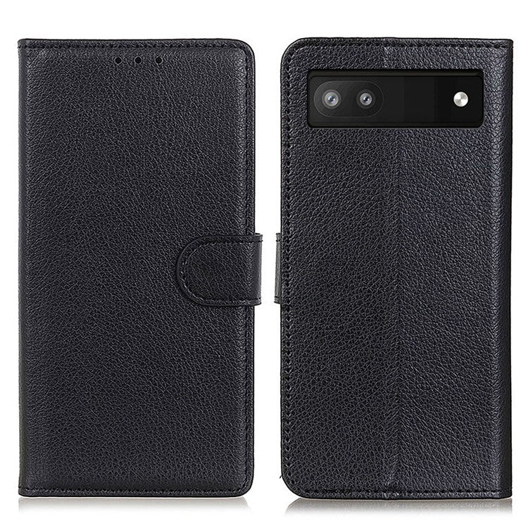 Litchi Texture PU Leather Case Hands-free Stand Design Phone Wallet Cover for Google Pixel 6a - Black