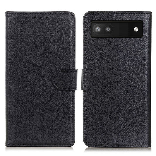 Litchi Texture PU Leather Case Hands-free Stand Design Phone Wallet Cover for Google Pixel 6a - Black