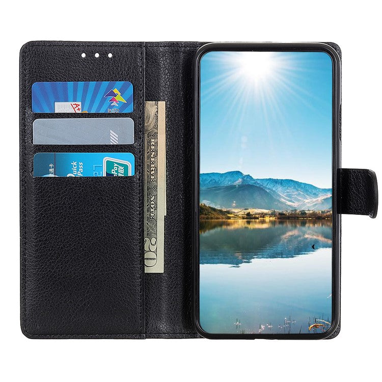 Litchi Texture PU Leather Case Hands-free Stand Design Phone Wallet Cover for Google Pixel 6a - Black
