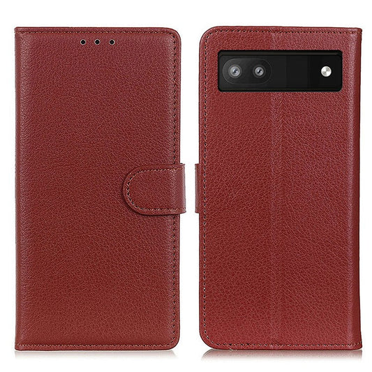 Litchi Texture PU Leather Case Hands-free Stand Design Phone Wallet Cover for Google Pixel 6a - Brown