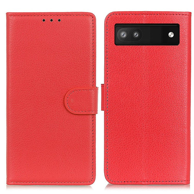 Litchi Texture PU Leather Case Hands-free Stand Design Phone Wallet Cover for Google Pixel 6a - Red