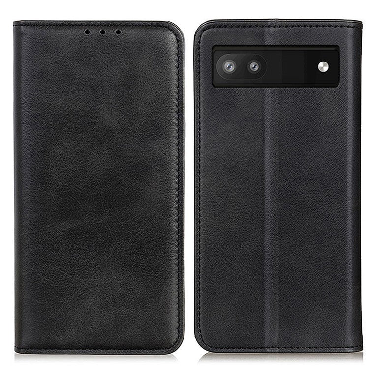 Magnetic Auto-absorbed Solid Color Split Leather + TPU Stand Wallet Case for Google Pixel 6a - Black