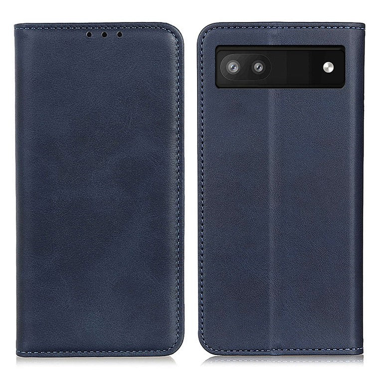 Magnetic Auto-absorbed Solid Color Split Leather + TPU Stand Wallet Case for Google Pixel 6a - Blue