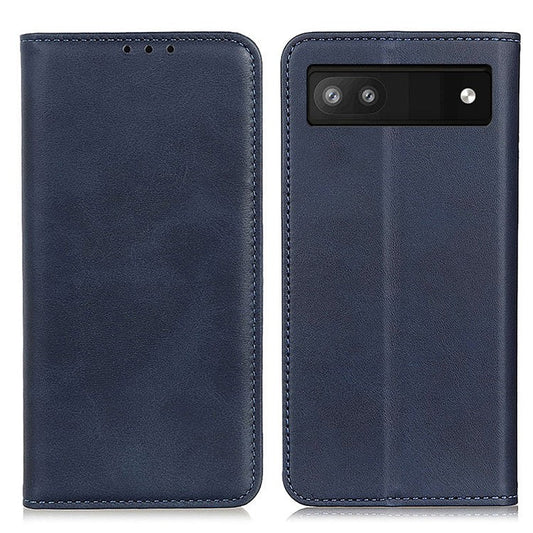 Magnetic Auto-absorbed Solid Color Split Leather + TPU Stand Wallet Case for Google Pixel 6a - Blue