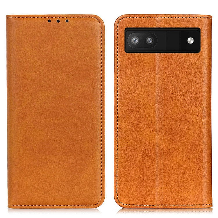 Magnetic Auto-absorbed Solid Color Split Leather + TPU Stand Wallet Case for Google Pixel 6a - Brown