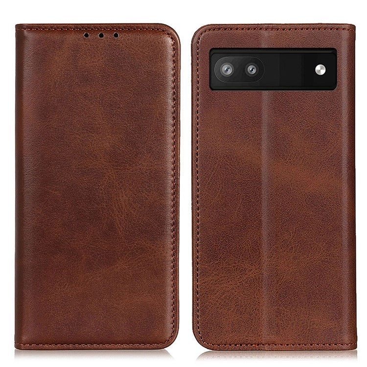 Magnetic Auto-absorbed Solid Color Split Leather + TPU Stand Wallet Case for Google Pixel 6a - Coffee