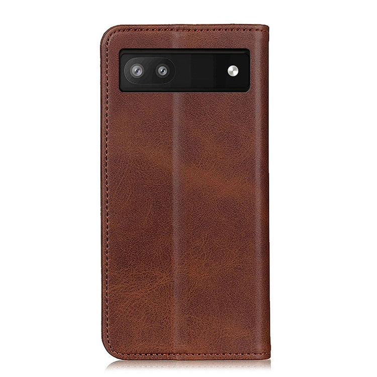 Magnetic Auto-absorbed Solid Color Split Leather + TPU Stand Wallet Case for Google Pixel 6a - Coffee