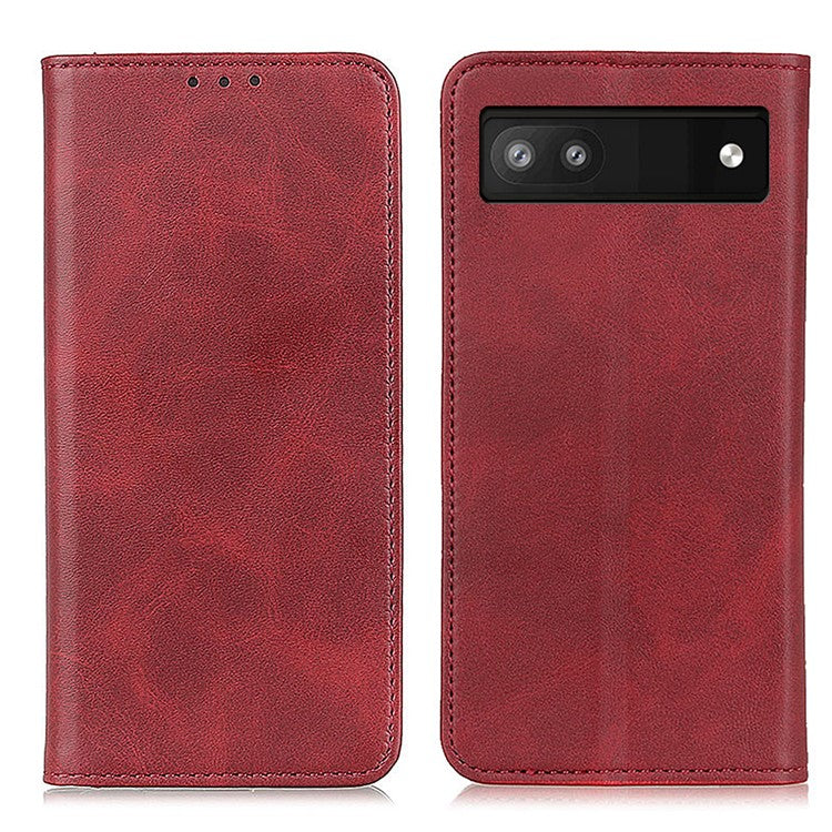 Magnetic Auto-absorbed Solid Color Split Leather + TPU Stand Wallet Case for Google Pixel 6a - Red