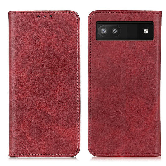 Magnetic Auto-absorbed Solid Color Split Leather + TPU Stand Wallet Case for Google Pixel 6a - Red
