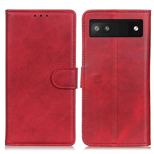 Textured PU Leather Phone Cover with Stand Wallet Feature for Google Pixel 6a - Red