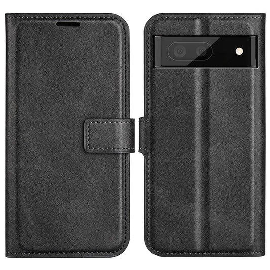 Magnetic Clasp Folio Flip PU Leather + TPU Phone Case Foldable Stand Shockproof Protective Cover for Google Pixel 6a - Black