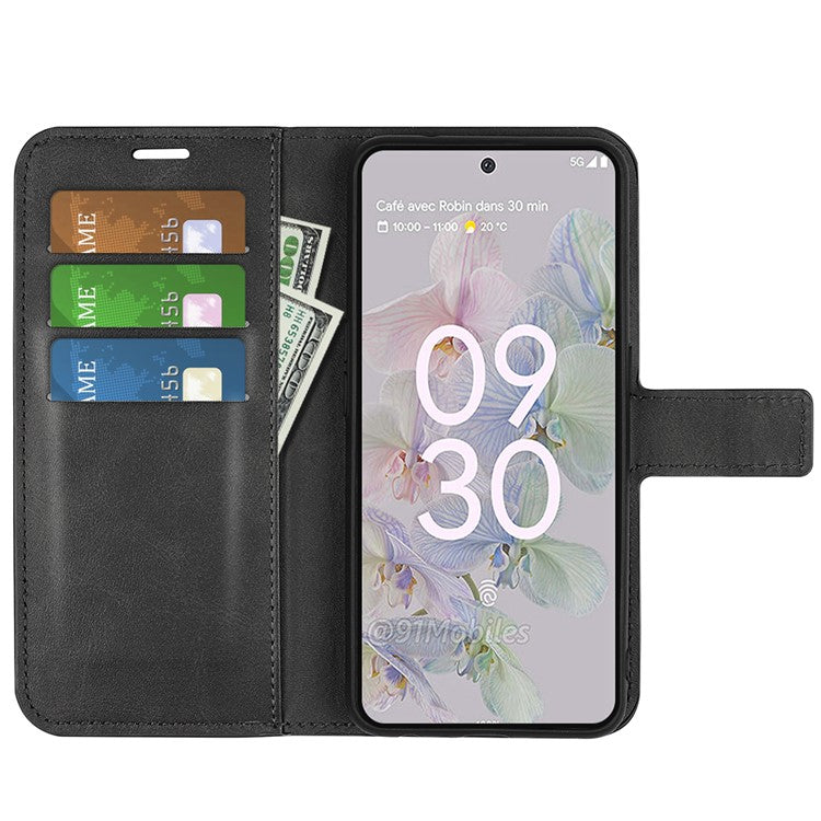 Magnetic Clasp Folio Flip PU Leather + TPU Phone Case Foldable Stand Shockproof Protective Cover for Google Pixel 6a - Black