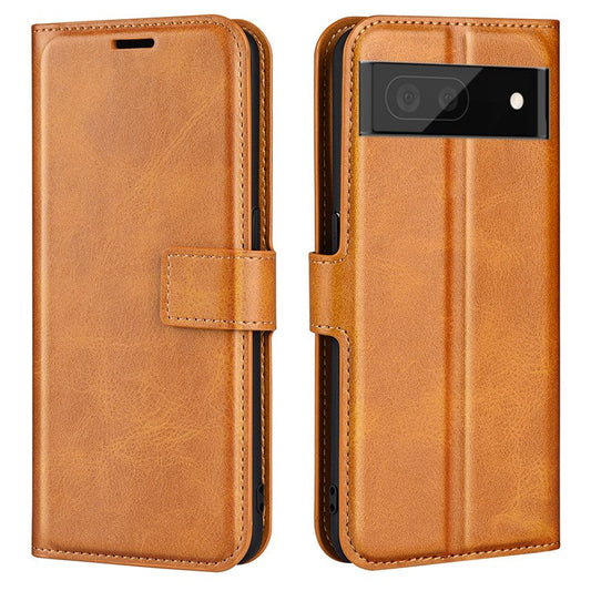 Magnetic Clasp Folio Flip PU Leather + TPU Phone Case Foldable Stand Shockproof Protective Cover for Google Pixel 6a - Yellow