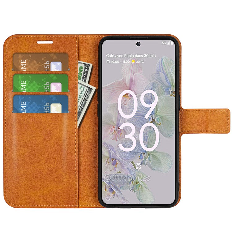 Magnetic Clasp Folio Flip PU Leather + TPU Phone Case Foldable Stand Shockproof Protective Cover for Google Pixel 6a - Yellow