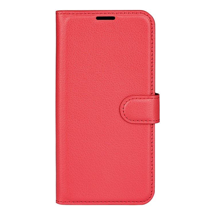 Fully Wrapped PU Leather Coated TPU Mobile Phone Case Litchi Texture Stand Wallet Flip Protective Phone Cover for Google Pixel 6a - Red