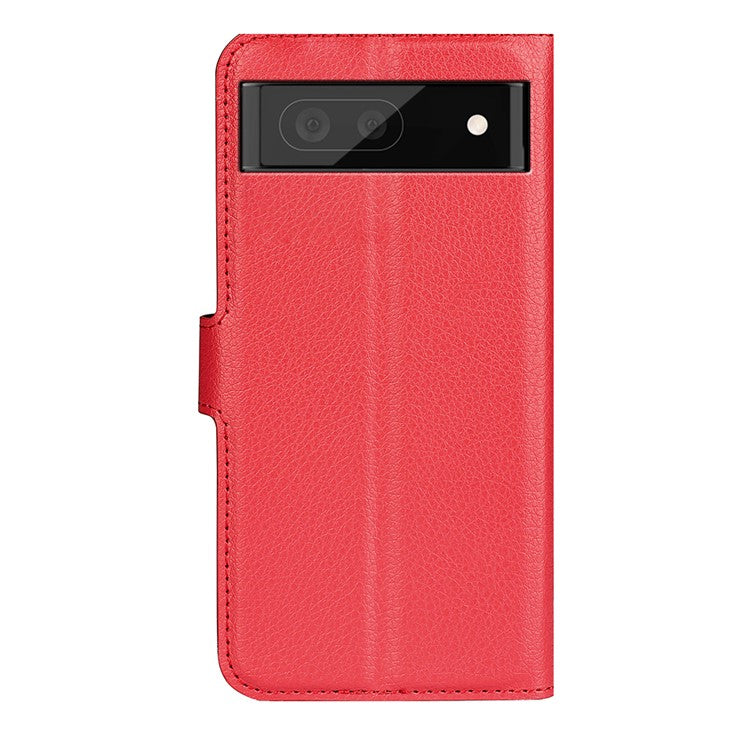 Fully Wrapped PU Leather Coated TPU Mobile Phone Case Litchi Texture Stand Wallet Flip Protective Phone Cover for Google Pixel 6a - Red