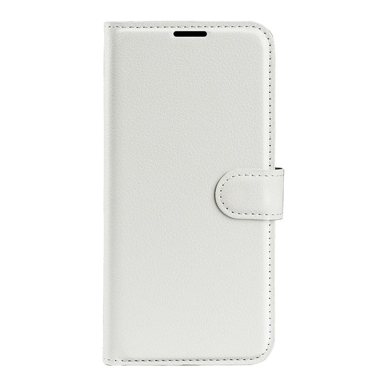 Fully Wrapped PU Leather Coated TPU Mobile Phone Case Litchi Texture Stand Wallet Flip Protective Phone Cover for Google Pixel 6a - White