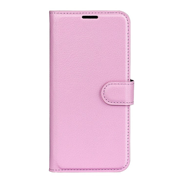 Fully Wrapped PU Leather Coated TPU Mobile Phone Case Litchi Texture Stand Wallet Flip Protective Phone Cover for Google Pixel 6a - Pink